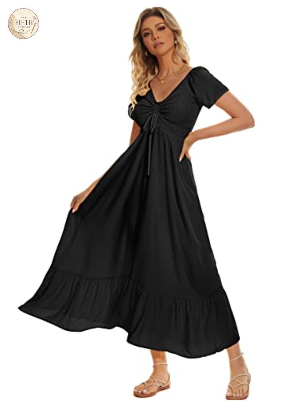 Womens Floral Smocked Maxi Dress Short Sleeve Tiered A-Line Boho Beach Party